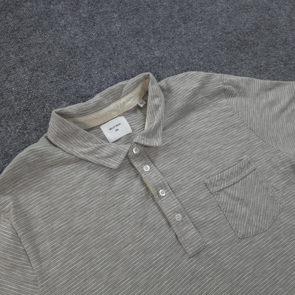 Billy Reid Polo Shirt‎ Mens 2XL Gray Stripe Pocket Cotton Blend Casual Soft